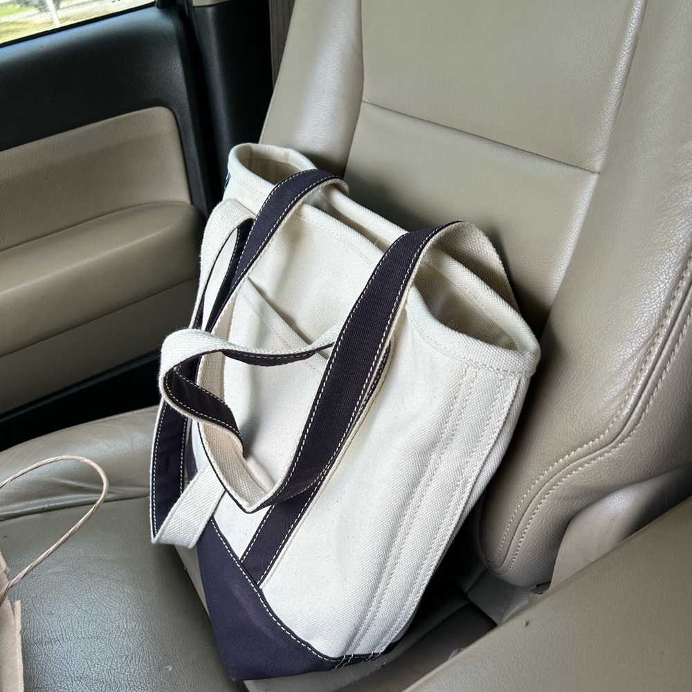 Lands end medium Canvas Two-Tone Tote Bag - Cream & black